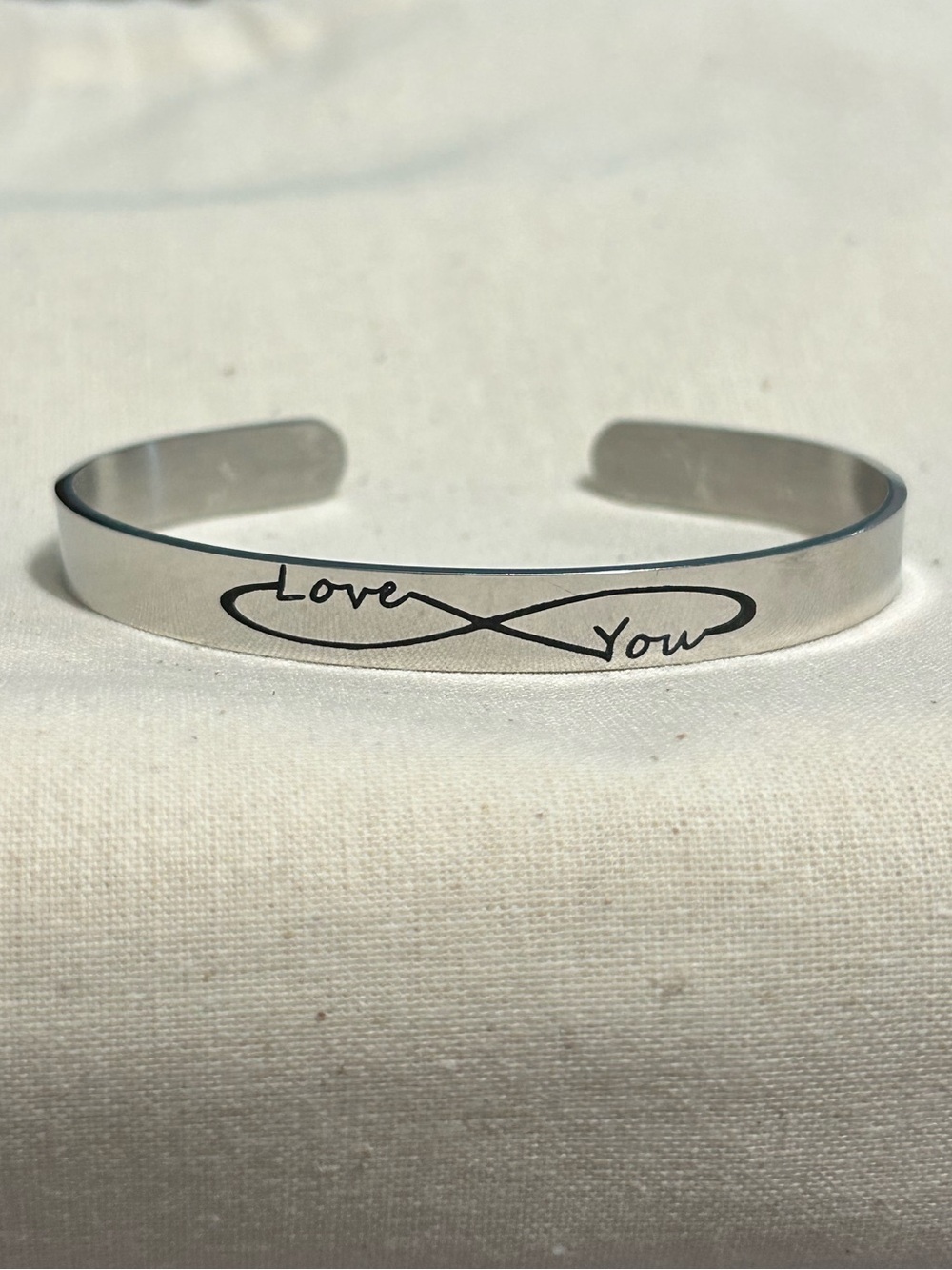 Silver 'Love You' Infinity Engraved Cuff Bracelet